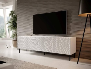 COMODA TV, CAMA-HOLE-RTV-190-BI/BI, 190CM, ALB MAT, DIN PLACI LAMINATE SI MDF, DESIGN MODERN