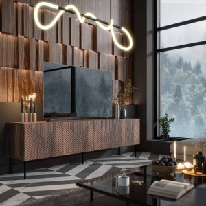COMODA TV, LIVING, ART DECO-RTV-4D-OW, 190CM, MDF LAMINAT, PAL SI METAL, STIL MODERN, CAMA