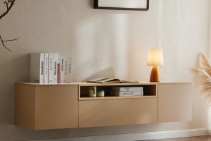 : COMODA TV SUSPENDATA LOFT 160CM, REALIZATA DIN MDF SI FURNIR STEJAR, CULOARE GRI/BEJ, ARTIM GROUP SELECTION
