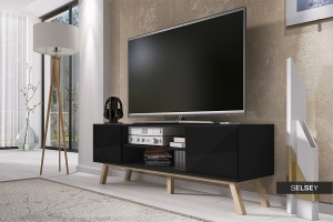 COMODA TV VERO DE CULOARE NEAGRA HIGH GLOSS 150CM DESIGN SCANDINAV - Img 3