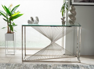 CONSOLA FLAME C, 120 CM, TRANSPARENT/CROM, BLAT DIN STICLA SECURIZATA SI CADRU DIN METAL, STIL MODERN