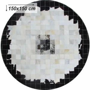 Covor de lux din piele, negru/bej/alb, patchwork, 150x150, PIELE DE VITĂ TIP 9, 0000188871 - Img 2