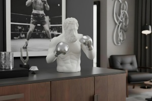 DECORATIUNE BOXER 50CM, REALIZAT DIN POLIRASINA, CULOARE ALB/ARGINTIU, REALIZAT MANUAL, ARTIM GROUP SELECTION