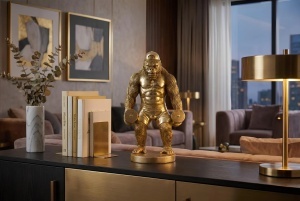DECORATIUNE KING APE 35CM, DIN POLIRASINA, CULOARE AURIE, REALIZATA MANUAL, ARTIM GROUP SELECTION