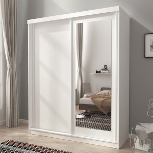 DULAP DORMITOR CU OGLINDA ALASKA 200 ALB DESIGN MODERN PSK - Img 1