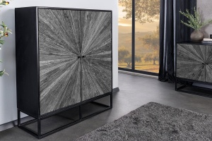 DULAP LIVING 120CM, BARRACUDA, GRI/NEGRU, DIN LEMN MASIV DE MANGO, LEMN DE TEC RECICLAT SI METAL