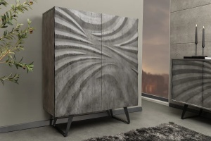 DULAP LIVING 120CM, HURRICANE, CULOARE GRI, DIN LEMN MASIV DE SALCAM, DESIGN 3D SI CADRUL DIN METAL