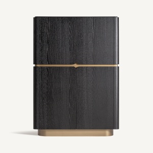DULAP LIVING PRAYON, REALIZAT DIN LEMN, MDF SI STICLA, CULOARE AURIU/NEGRU, REALIZAT MANUAL, VICAL HOME