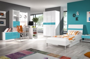 DULAP PENTRU CAMERA COPII RAJ1 KM ALB/ALBASTRU DESIGN MODERN 3D - Img 1