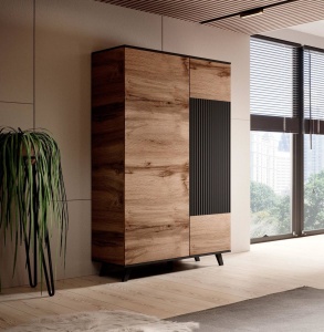 DULAP RANDOM S-1, 182X90 CM, STEJAR WOTAN/NEGRU, DIN MDF FURNIRUIT, POLIPROPILENA SI METAL, STIL MODERN - Img 1