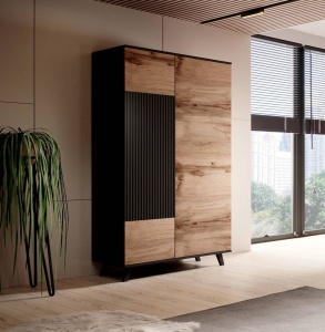 DULAP RANDOM S-1, 182X90 CM, STEJAR WOTAN/NEGRU, DIN MDF FURNIRUIT, POLIPROPILENA SI METAL, STIL MODERN - Img 4