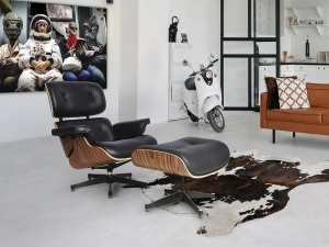 EAMES, FORMAT DIN FOTOLIU+ TABURET, PIELE, FURNIR CURBAT SI METAL, DESIGN MODERN, SCHULLER