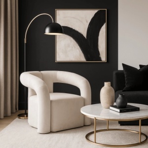 FOTOLIU, ARTIM MEBLE, REALIZAT DIN MATERIAL BOUCLE CREM SI METAL, STIL MODERN