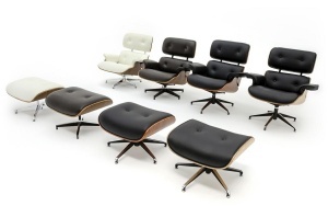 FOTOLIU CU TABURET LOUNGE HM, PIELE NATURALA ITALIANA SI LEMN, CULOARE NEGRU/MARO, STIL EAMES - Img 10