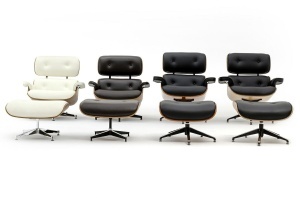 FOTOLIU CU TABURET LOUNGE HM, PIELE NATURALA ITALIANA SI LEMN, CULOARE NEGRU/MARO, STIL EAMES - Img 12
