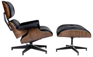 FOTOLIU DE RELAXARE DE LUX CU TABURET, ARTIM LOUNGE HM, REALIZAT PIELE NATURALA ITALIANA SI LEMN, CULOARE NEGRU/NUC, STIL EAMES - Img 2