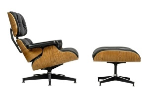 FOTOLIU DE RELAXARE DE LUX CU TABURET, ARTIM LOUNGE HM SOFT PREMIUM, REALIZAT PIELE NATURALA ITALIANA SI LEMN, CULOARE NEGRU/NUC, STIL EAMES - Img 3