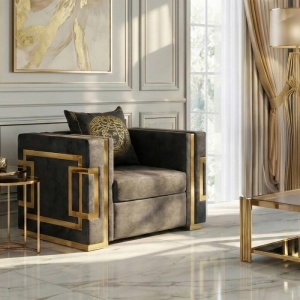 FOTOLIU DEOSEBIT, ARTIM MEBLE, MATERIAL TEXTIL( CATIFEA) SI SUPORT METALIC, CULOARE NEGRU/AURIU, STIL MODERN - Img 2