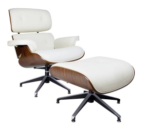 FOTOLIU EXCLUSIVIST CU TABURET, LOUNGE, ALB/NUC, PIELE NATURALA SI LEMN DE NUC, STIL MODERN - Img 4