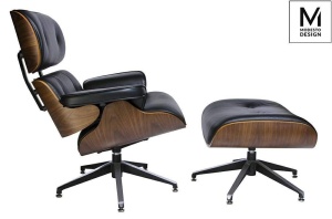 FOTOLIU EXCLUSIVIST CU TABURET, LOUNGE MODESTO, NEGRU, PIELE ECOLOGICA SI LEMN DE NUC, STIL MODERN