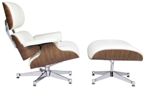 FOTOLIU EXCLUSIVIST CU TABURET, LOUNGE VA PREMIUM SZEROKI, ALB/NUC/CROM, PIELE NATURALA SI LEMN DE NUC, STIL MODERN