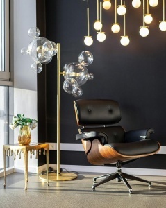 FOTOLIU LOUNGE, PIELE NATURALA SI LEMN DE FRASIN, CULOARE NEGRU/NUC, STIL EAMES - Img 2