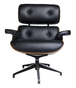 FOTOLIU LOUNGE PREMIUM, PIELE NATURALA ITALIANA SI LEMN DE FRASIN, CULOARE NEGRU/TRANDAFIR, STIL EAMES - Img 3