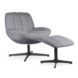 FOTOLIU PIVOTANT LUNA CU SUPORT PENTRU PICIOARE, GRI/NEGRU, TAPITERIE DIN TEXTIL PLUSAT SI PICIOARE DIN METAL