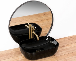 LAVOAR REA BELINDA, 46CM, NEGRU LUCIOS, MONTAJ PE BLAT, DESIGN DEOSEBIT, CALITATE SUPERIOARA, REA