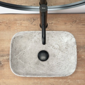 LAVOAR REA, CAMELIA LIGHT STONE, 36 CM, GRI, DESIGN MODERN, MONTAJ PE BLAT, CALITATE SUPERIOARA, REA - Img 5