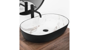 LAVOAR REA CLEO, AIAX MAT, 60,5 CM, EFECT DE MARMURA ALBA/NEGRU MAT, DIN CERAMICA, CALITATE SUPERIOARA