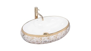 LAVOAR REA MELANIA MERYL, ALB/AURIU, 60 CM, DIN CERAMICA, CALITATE SUPERIOARA - Img 5