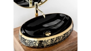 LAVOAR REA MERYL, NEGRU/AURIU, 60 CM, DIN CERAMICA, CALITATE SUPERIOARA