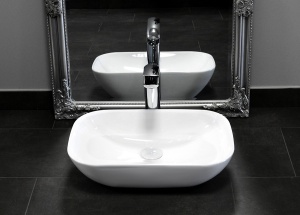 LAVOAR REA MODERN CELIA, SLIM, 50CM, ALB, MONTAJ PE BLAT, DIN CERAMICA, CALITATE SUPERIOARA, REA - Img 3