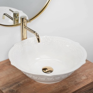 LAVOAR REA ROSALIA, ALB, 44 CM, MONTAJ PE BLAT, DIN CERAMICA, CALITATE SUPERIOARA, REA - Img 2