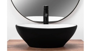 LAVOAR REA SOFIA, CALALA, EFECT DE MARMURA ALBA/NEGRU MAT, 41 CM, DIN CERAMICA, CALITATE SUPERIOARA - Img 3