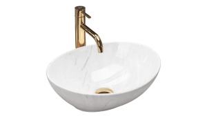 LAVOAR REA SOFIA, CALALA MARMUR, EFECT DE MARMURA ALBA, 41 CM, DIN CERAMICA, CALITATE SUPERIOARA - Img 5