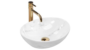 LAVOAR REA SOFIA, NATURE MARBLE, EFECT DE MARMURA ALBA, 41 CM, DIN CERAMICA, CALITATE SUPERIOARA - Img 4