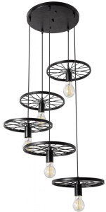 LUSTRA CU 5 BECURI CIRCLE INDUSTRIAL APP214-5CP, 150x30x18 cm, NEGRU, DIN METAL, STIL MODERN, TU
