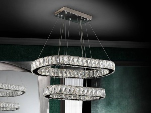 LUSTRA CU LED DIVA 854321N, DIN METAL, OTEL INOXIDABIL SI CRISTALE FATETATE, STIL MODERN, SCHULLER