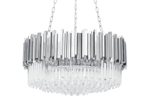 LUSTRA IMPERIAL SILVER 80, ARGINTIU/ALB, DIN OTEL SI CRISTALE, STIL MODERN