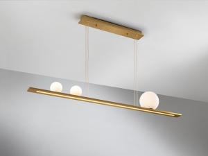 LUSTRA/PLAFONIERA MILA, 30/150 CM, AURIU/ALB, DIN STICLA SI ALUMINIU, STIL MODERN - Img 2