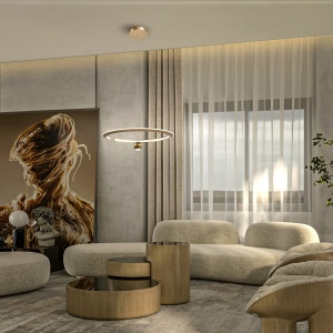 LUSTRA/PLAFONIERA ORANE, CU TELECOMANDA, 60 CM, AURIU/OPAL, DIN OTEL, ALUMINIU SI SILICON, STIL MODERN - Img 3