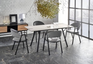 MASA DINING EXTENSIBILA BALROG 2, GRI DESCHIS/NEGRU, 140/180 CM, BLAT DIN MDF LACUIT SI PICIOARE DIN METAL, STIL MODERN - Img 1