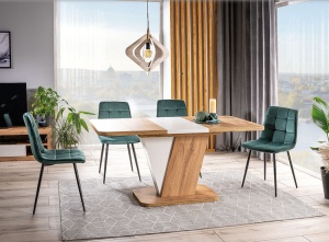 MASA DINING EXTENSIBILA CROCUS, 120/160 CM, STEJAR WOTAN/ALB MAT, DIN PAL LAMINAT, STIL MODERN - Img 1