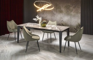 MASA DINING EXTENSIBILA FELIX, 124-185 CM, EFECT DE MARMURA GRI/NEGRU, DIN MARMURA, STICLA SI METAL, STIL MODERN - Img 1