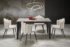 MASA DINING EXTENSIBILA FELIX, 124-185 CM, EFECT DE MARMURA GRI/NEGRU, DIN MARMURA, STICLA SI METAL, STIL MODERN - Img 2