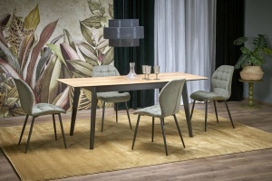 MASA DINING EXTENSIBILA GULIAN, STEJAR WOTAN/NEGRU, 140/180 CM, DIN PAL LAMINAT SI LEMN, STIL MODERN - Img 1