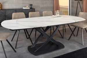 MASA DINING EXTENSIBILA, INCEPTION 130/190CM, METAL, STICLA/CERAMICA, ASPECT MARMURA ALBA, ARTIM GROUP SELECTION