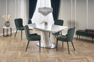MASA DINING EXTENSIBILA ODENSE, ALB/CROM, 160/200 CM, BLAT DIN MDF LACUIT SI PICIOR DIN METAL, STIL MODERN, HALMAR - Img 5